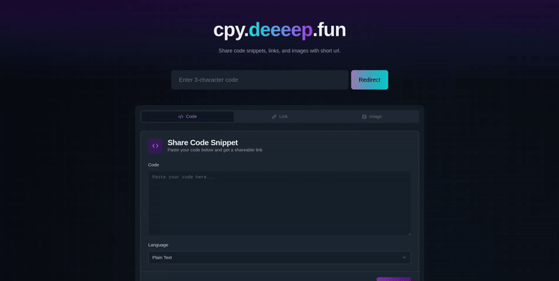 CPY - Temporary Code and Content Sharing